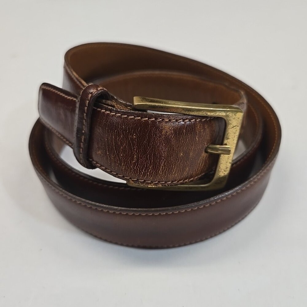Trafalgar Cortina Brown Leather Belt Mens Size 38 USA Made Bos Indicus Kholmoger